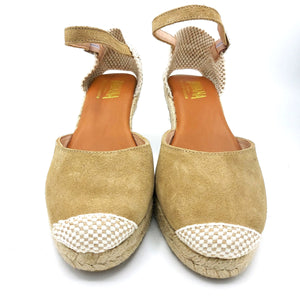 Pavana DOLORES taupe espadrillas in camoscio con fodera pelle e sottopiede imbottito con zeppa 6 cm