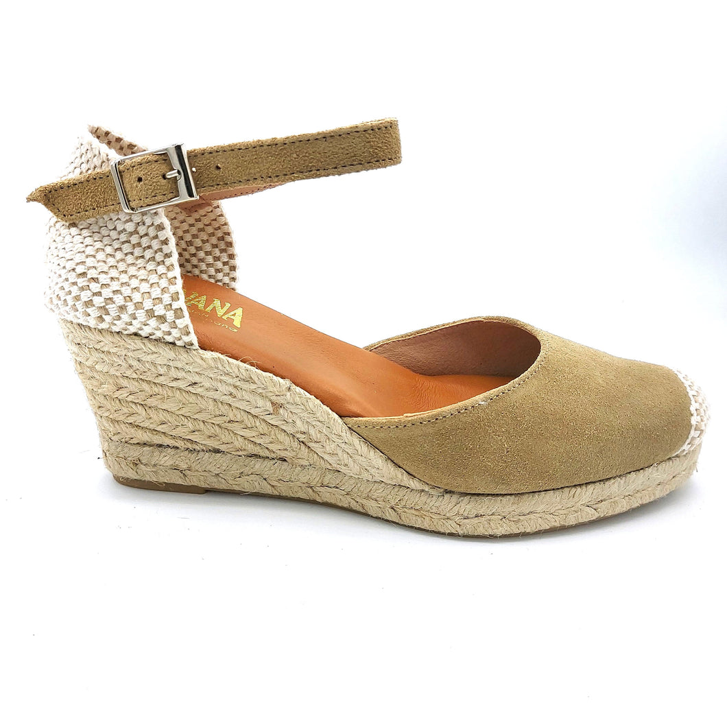 Pavana DOLORES taupe espadrillas in camoscio con fodera pelle e sottopiede imbottito con zeppa 6 cm