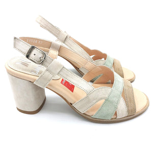 Callaghan 31904 beige verde e cuoio sandalo donna tacco 7 in pelle scamosciata