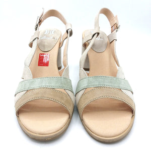 Callaghan 31904 beige verde e cuoio sandalo donna tacco 7 in pelle scamosciata