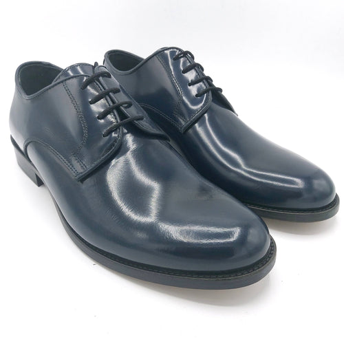 Bryan shoes 901 blu abrasivato scarpe classiche uomo con tomaia liscia in pelle e suola cucita con ovalino in gomma