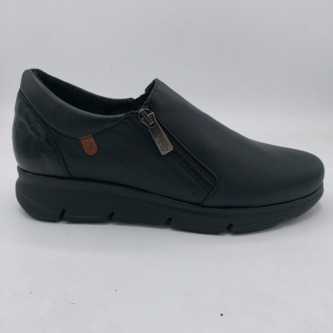 Valeria's 9583 nero mocassino classico donna con zip e suola in gomma