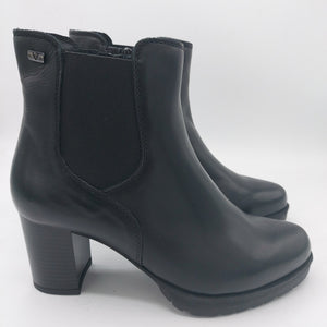 Valleverde 49360 nero stivaletto donna in pelle con tacco largo e plateau di 1,5 cm, con elastico e zip laterale