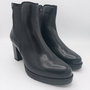 Valleverde 49360 nero stivaletto donna in pelle con tacco largo e plateau di 1,5 cm, con elastico e zip laterale