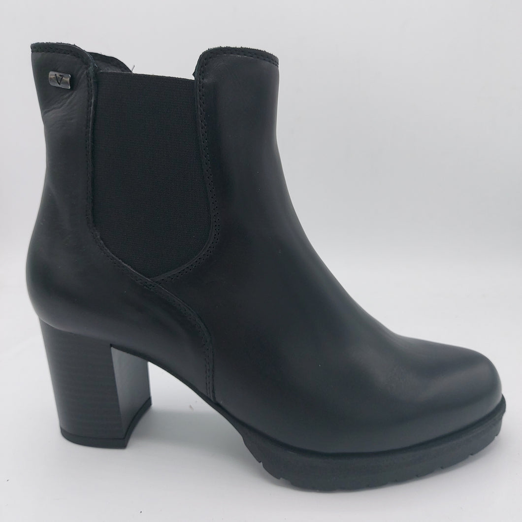 Valleverde 49360 nero stivaletto donna in pelle con tacco largo e plateau di 1,5 cm, con elastico e zip laterale