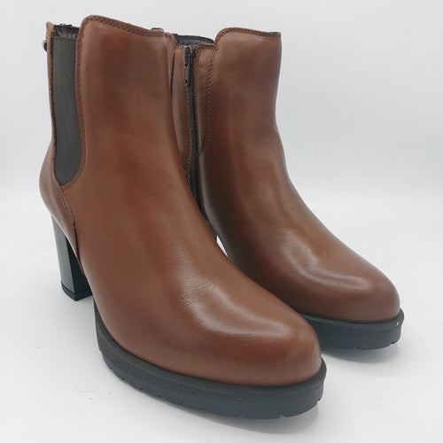 Valleverde 49360 marrone stivaletto donna in pelle con tacco largo e plateau di 1,5 cm, con elastico e zip laterale 