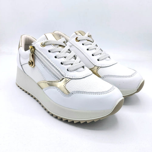 Enval 5772833 bianco sneakers donna in pelle con lacci e zip . Soletta estraibile in memory foam