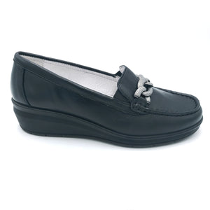 Enval 5754600 nero mocassino classico in pelle con catena