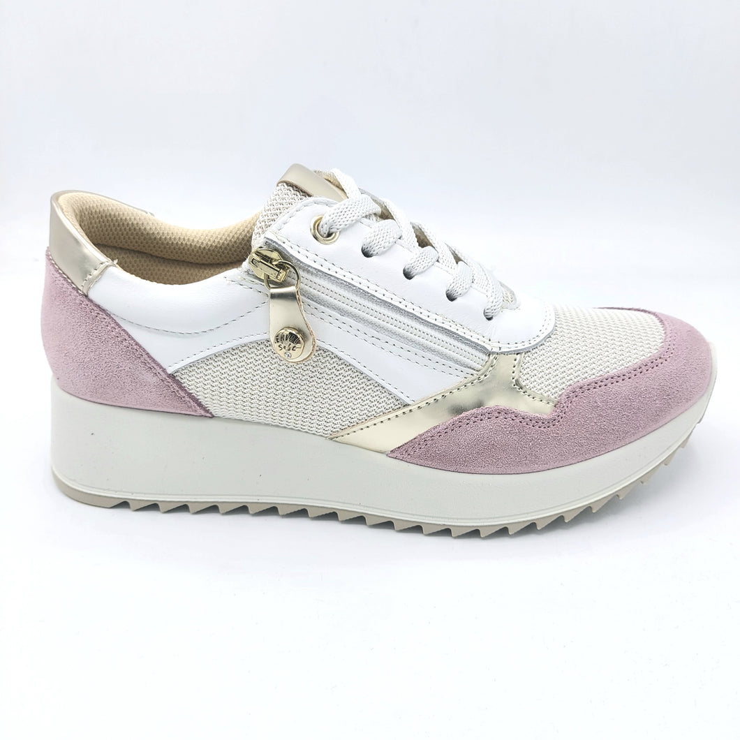 Enval 5772811 bianco e rosa sneakers donna in pelle tessuto e pelle scamosciata con lacci e cerniera