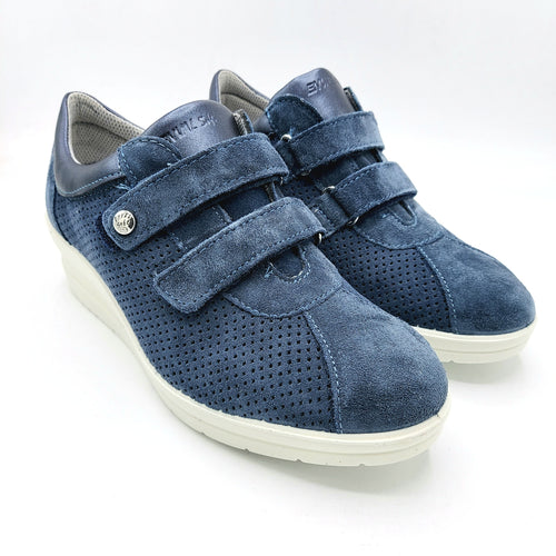 Enval 5758722 blu sneakers donna in pelle scamosciata con doppio strappo e con soletta estraibile in memory foam