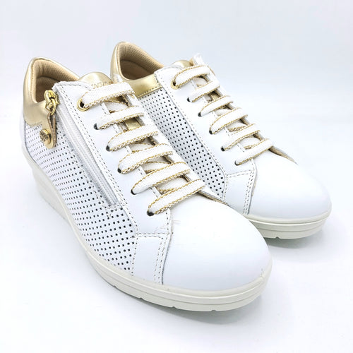 Enval 5758611 bianco sneakers donna in pelle traforata con zip e cerniera