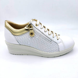 Enval 5758611 bianco sneakers donna in pelle traforata con zip e cerniera