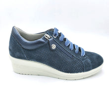 Carica l&#39;immagine nel visualizzatore di Gallery, Enval 5758622 blu sneakers donna con lacci e zip in pelle scamosciata
