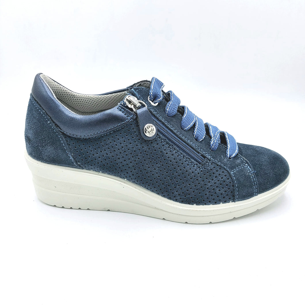 Enval 5758622 blu sneakers donna con lacci e zip in pelle scamosciata