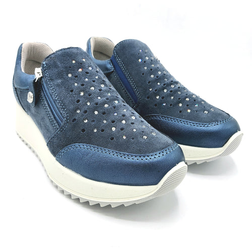 Enval 5772711 blu sneakers donna traforata in pelle scamosciata con strass