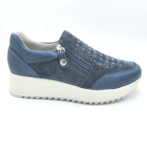 Enval 5772711 blu sneakers donna traforata in pelle scamosciata con strass