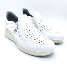 Carica l&#39;immagine nel visualizzatore di Gallery, Enval 5768611 bianco sneaker donna in pelle traforata con zip laterale e soletta estraibile in memory foam
