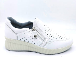 Enval 5768611 bianco sneaker donna in pelle traforata con zip laterale e soletta estraibile in memory foam