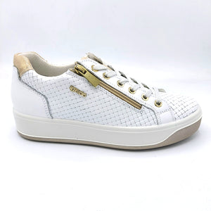 Igi&co 5658100 bianco sneaker donna stringata dotata anche di zip in pelle effetto intreccio