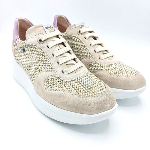 Callaghan 30031 beige sneakers donna stringatacon tomaia in raffia e con riporti in pelle scamosciata