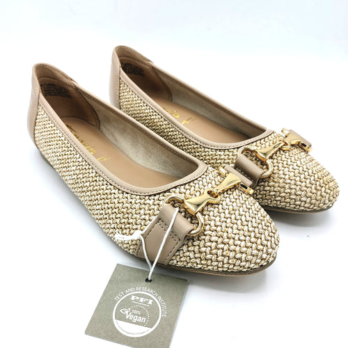 Tamaris 1-22112-42 beige ballerina in raffia con morsetto color oro