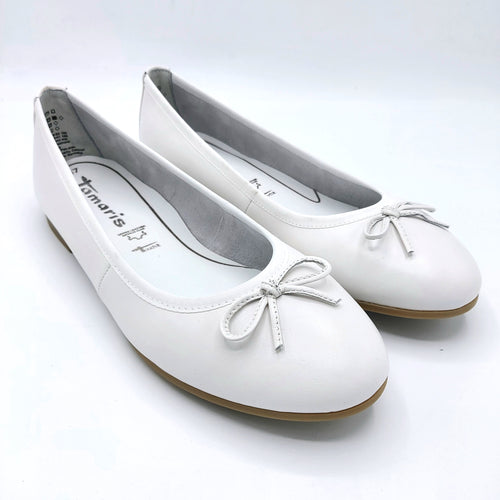 Tamaris 1-22116-41 bianco ballerina in pelle con fiocchetto