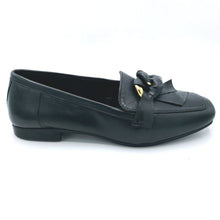 Carica l&#39;immagine nel visualizzatore di Gallery, Valleverde 28M502 nero mocassino basso donna in pelle con accessorio rivestito
