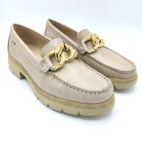 Valleverde V11511 beige mocassino donna in pelle con catena color oro dotata di suola in gomma flessibile