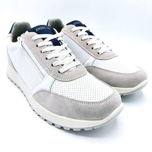 Enval 5725711 bianco sneakers uomo in pelle con riporti in pelle scamosciata e dotata di zip e lacci