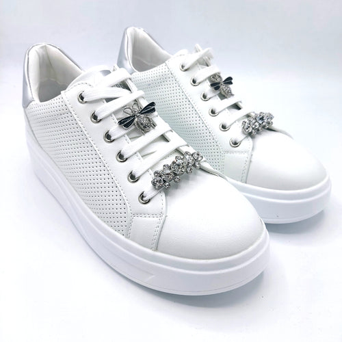 Valleverde 35100 argento sneakers donna stringata con accessori removibili