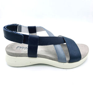 Enval 5788522 blu sandali bassi in pelle con fasce incrociate con suola in gomma