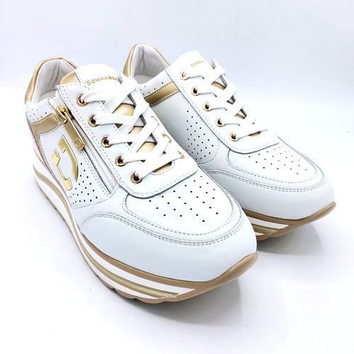 Donna serena 7Q5108DM bianco sneakers donna con zip e lacci con riporti color oro