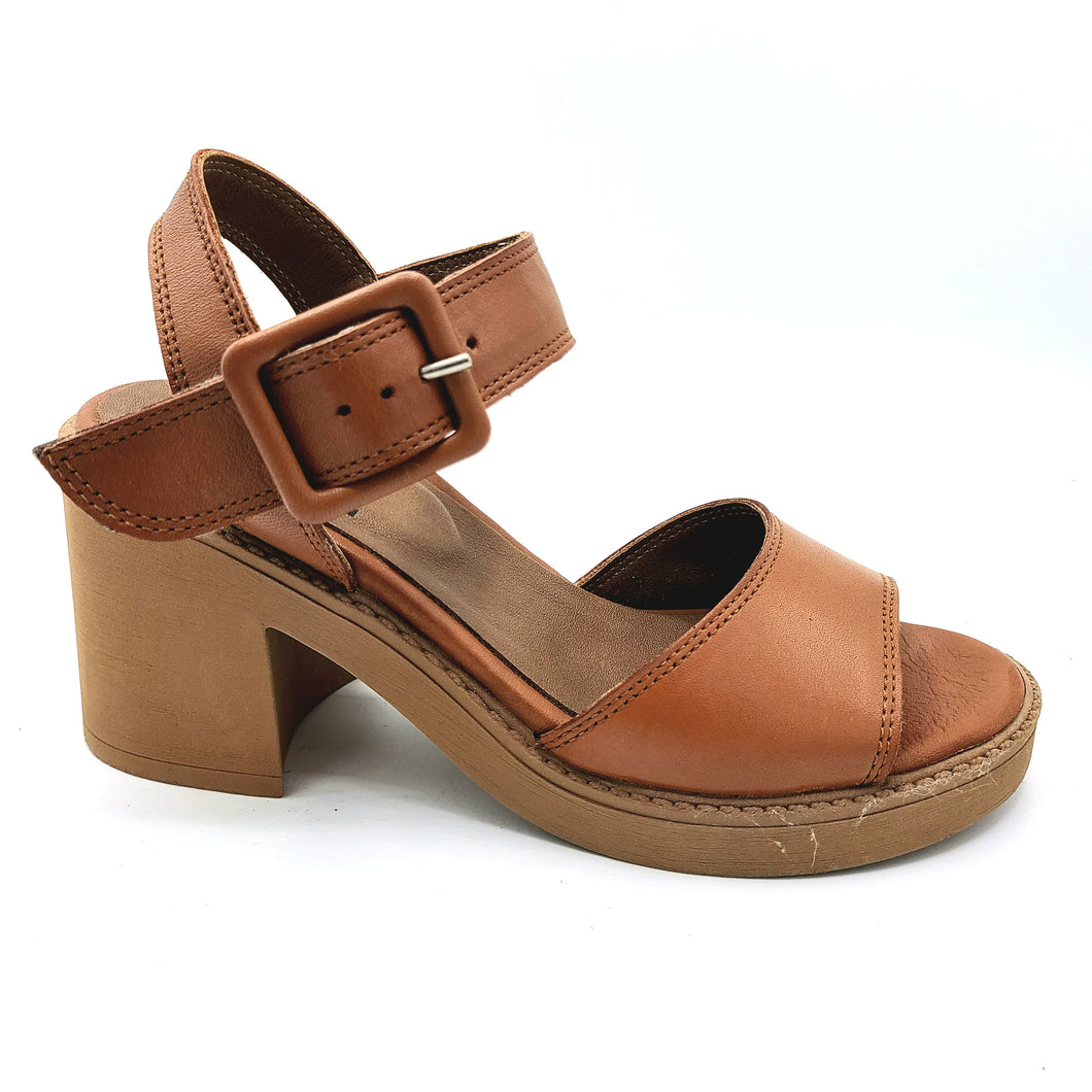 Bueno WA1704 cuoio sandalo donna in pelle con tacco largo di 8 cm e chiusura con cinturino