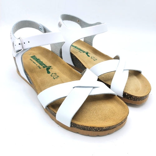 BioNatura 12FREGENE bianco sandalo donna incrociato in pelle con braccialetto e sottopiede in pelle