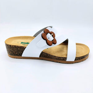 BioNatura 12A2038 bianco ciabatta donna in pelle con sottopiede imbottito in pelle