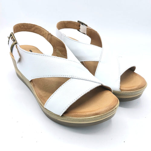 Bueno WL3300 bianco sandalo donna in pelle con zeppa di 5 cm