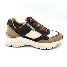 Carica l&#39;immagine nel visualizzatore di Gallery, Tamars 1-23734-42 beige sneakers beige con riporti nero bordò e marrone con zip e lacci con soletta estraibile 
