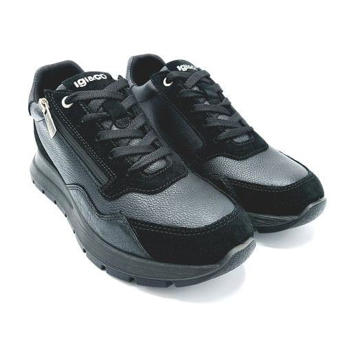 Igi&co 6672500 nero sneakers donna in pelle e camoscio con zip e lacci ed è dotata di una soletta estraibile in pelle