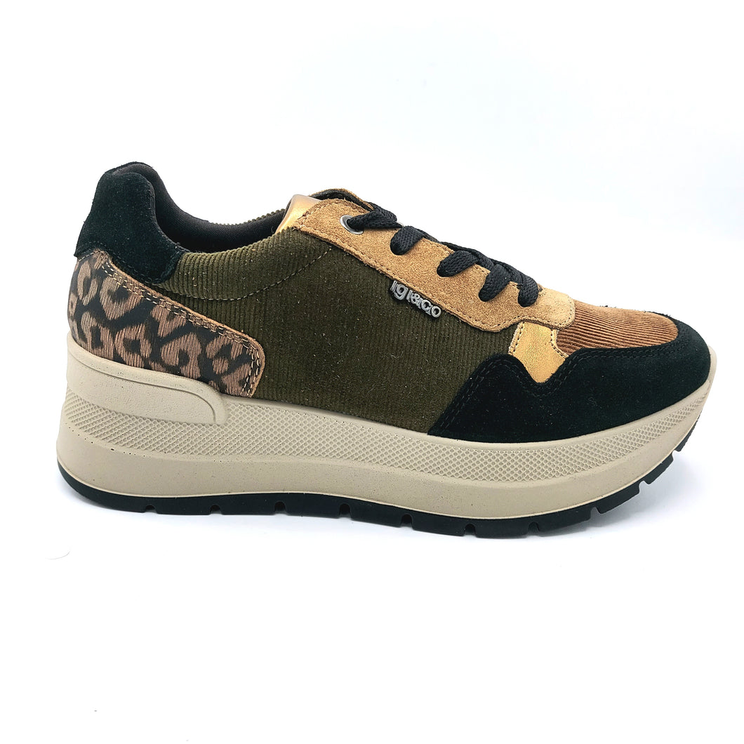 Igi&co 6675600 nero sneakers donna stringata con ripoti in vellut e camoscio