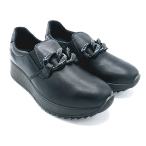 Enval 6777700 nero mocassino donna in pelle con catena decorativa e soletta estraibile in memory foam