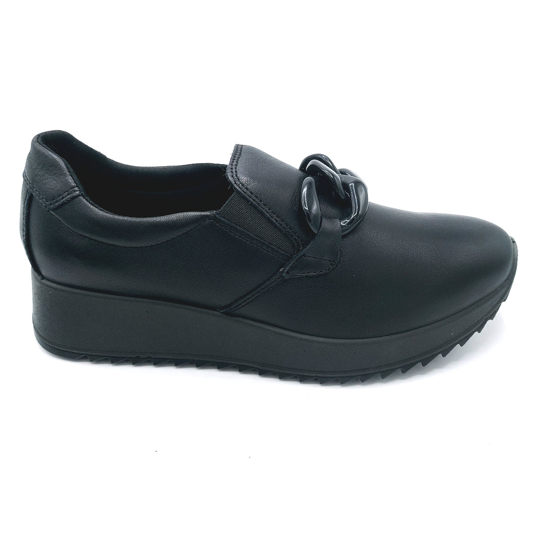 Enval 6777700 nero mocassino donna in pelle con catena decorativa e soletta estraibile in memory foam