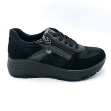 Carica l&#39;immagine nel visualizzatore di Gallery, Enval 6776500 nero sneakers donna con zip e lacci con soletta estraibile in memory foam
