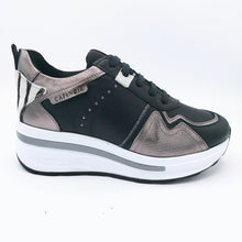 Carica l&#39;immagine nel visualizzatore di Gallery, CafèNoir DN1005 nero antracite sneakers donna stringate con soletta estraibile
