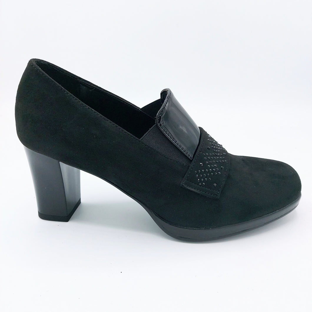 Cinzia soft MM4903 nero mocassino elegante con strass e tacco 7 cm