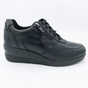 Cinzia soft IV120307 nero sneakers donna in pelle con zip e lacci e soletta in memory foam