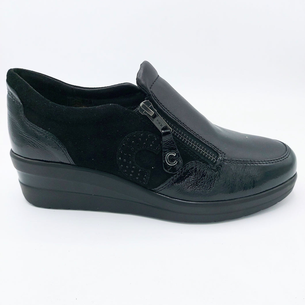 Cinzia soft IV13822 nero sneakers donna con zip laterale con tomaia in pelle con rifiniture in camoscio e vernice