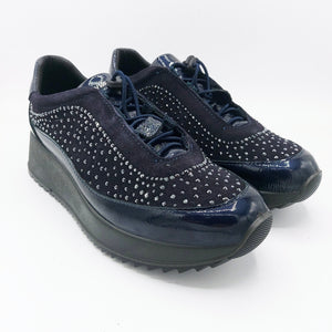 Enval 4774711 blu sneakers slip on in pelle scamosciata con rifiniture in naplak e con strass decorativi