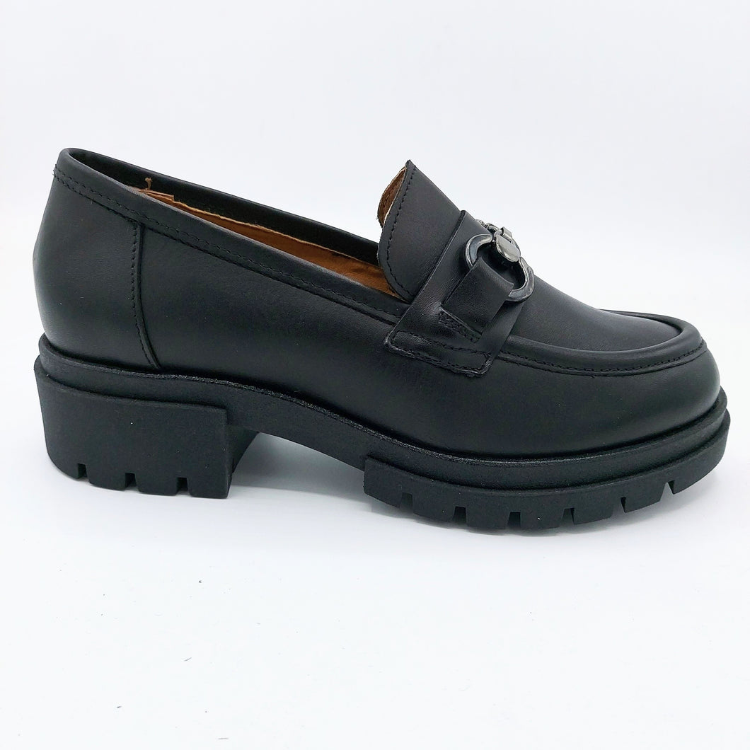 Easy'nRose 755-037 nero mocassino donna in pelle con accessorio e suola carrarmato