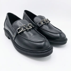 Hosis NAR4497 nero mocassino basso in pelle con accessorio