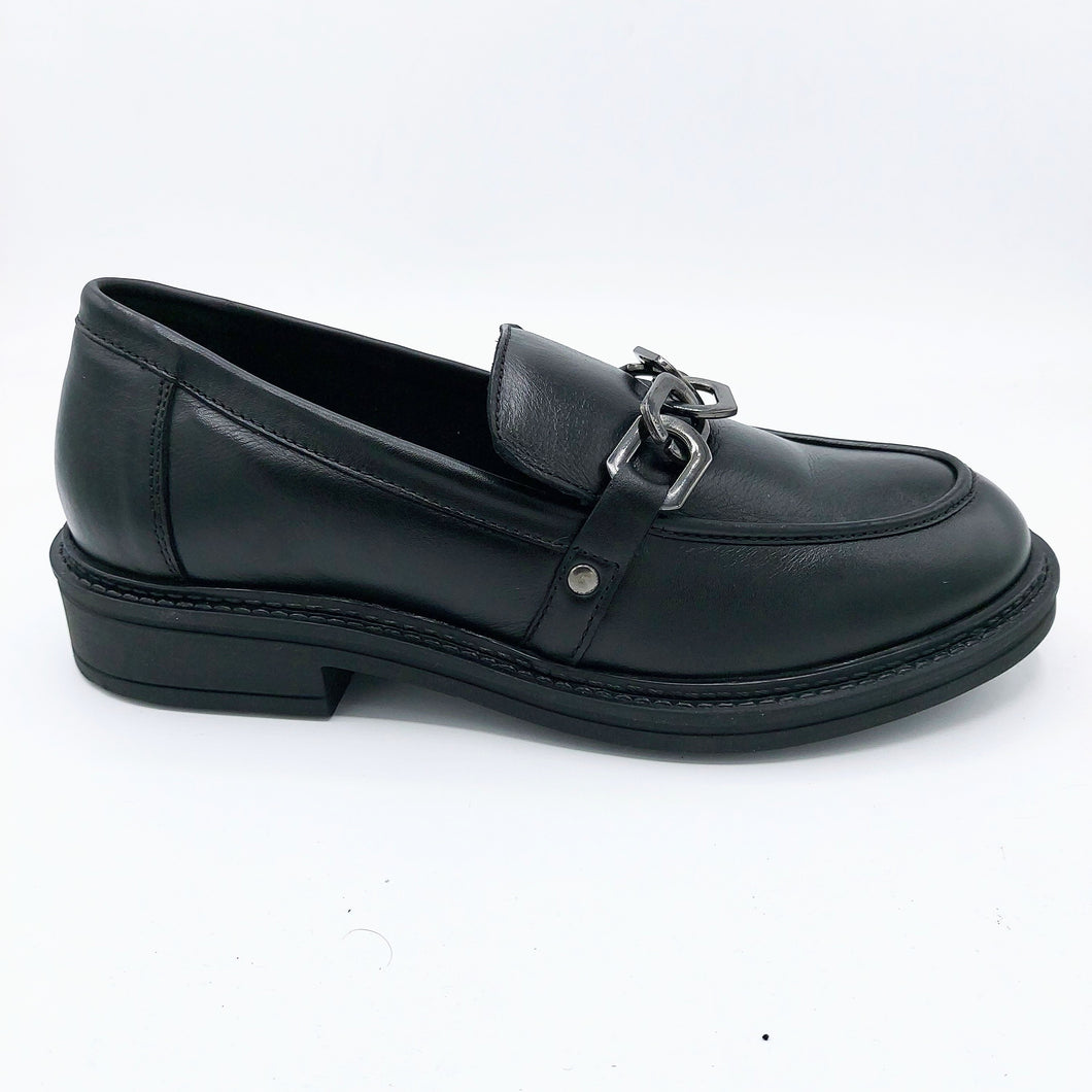 Hosis NAR4497 nero mocassino basso in pelle con accessorio